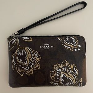 Coach Brown Floral Wristlet Wallet